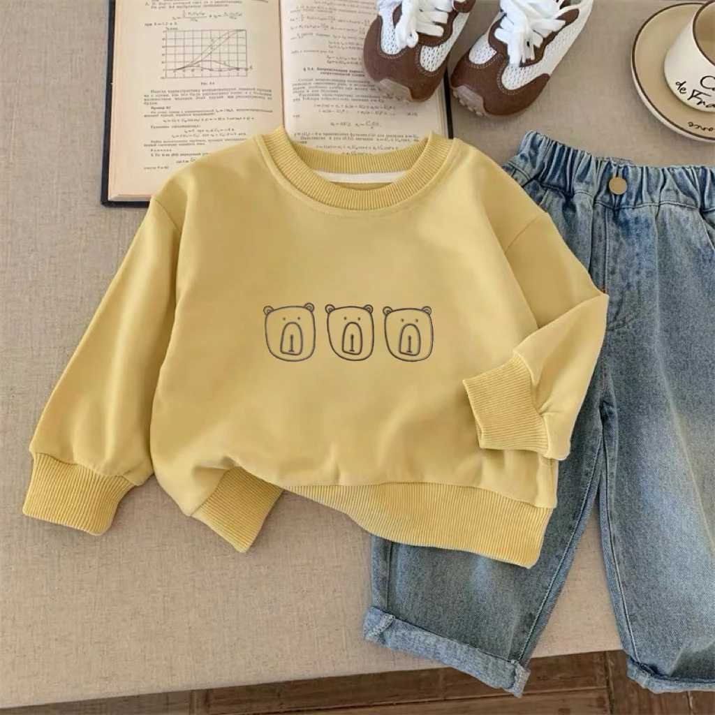 Thin Tops For Boys Girls Longsleeved Hoodie New Solid Color Versatile Pullover Shirt Toddler Cute Print Round Neck SweatshirtsT251030