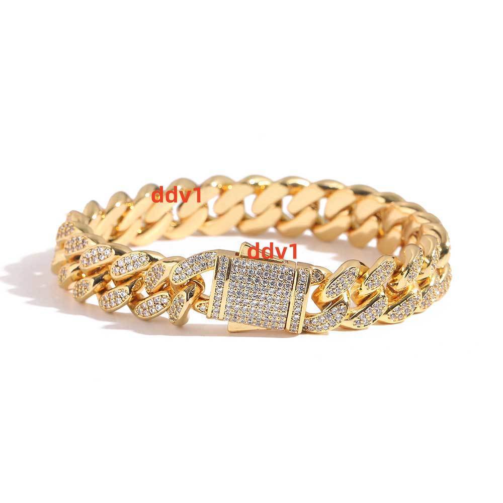 High Quality 12mm Hip Hop Chain Iced Out Cuban Bracelet Two Row moissanite Stone Gold Plated Cuban Bracelet for Men Designer's style