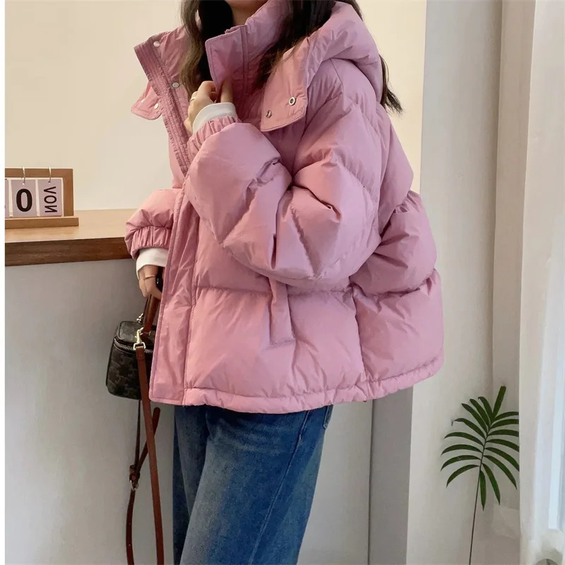 2025 Women Fashion Loose Down Cotton Jacket Winter Female Hooded Cotton Padded Coat Korean Ladies Long Sleeves Puffer Outwear 251030