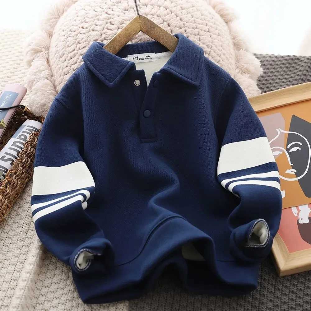 Winter Casual Boys Striped Fleece Lined Preppy Sweatshirt Jackets School Kids Track Pullover Jumper Child Work Coat Tops 516YrsT251030