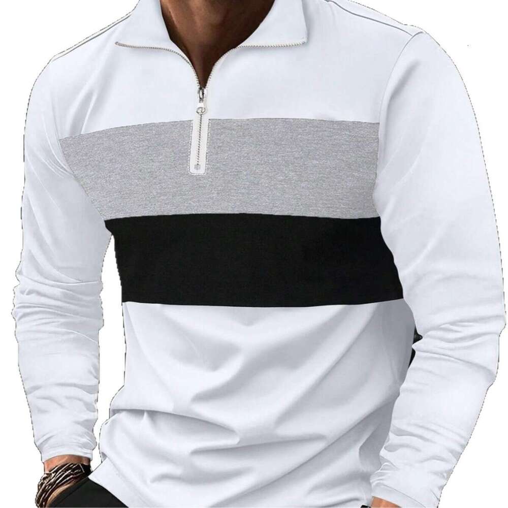 European Size New Spring Autumn Fashion Men's Zipper Turn-down Collar Long Sleeve Trendy Design Sense Elegant Pullover