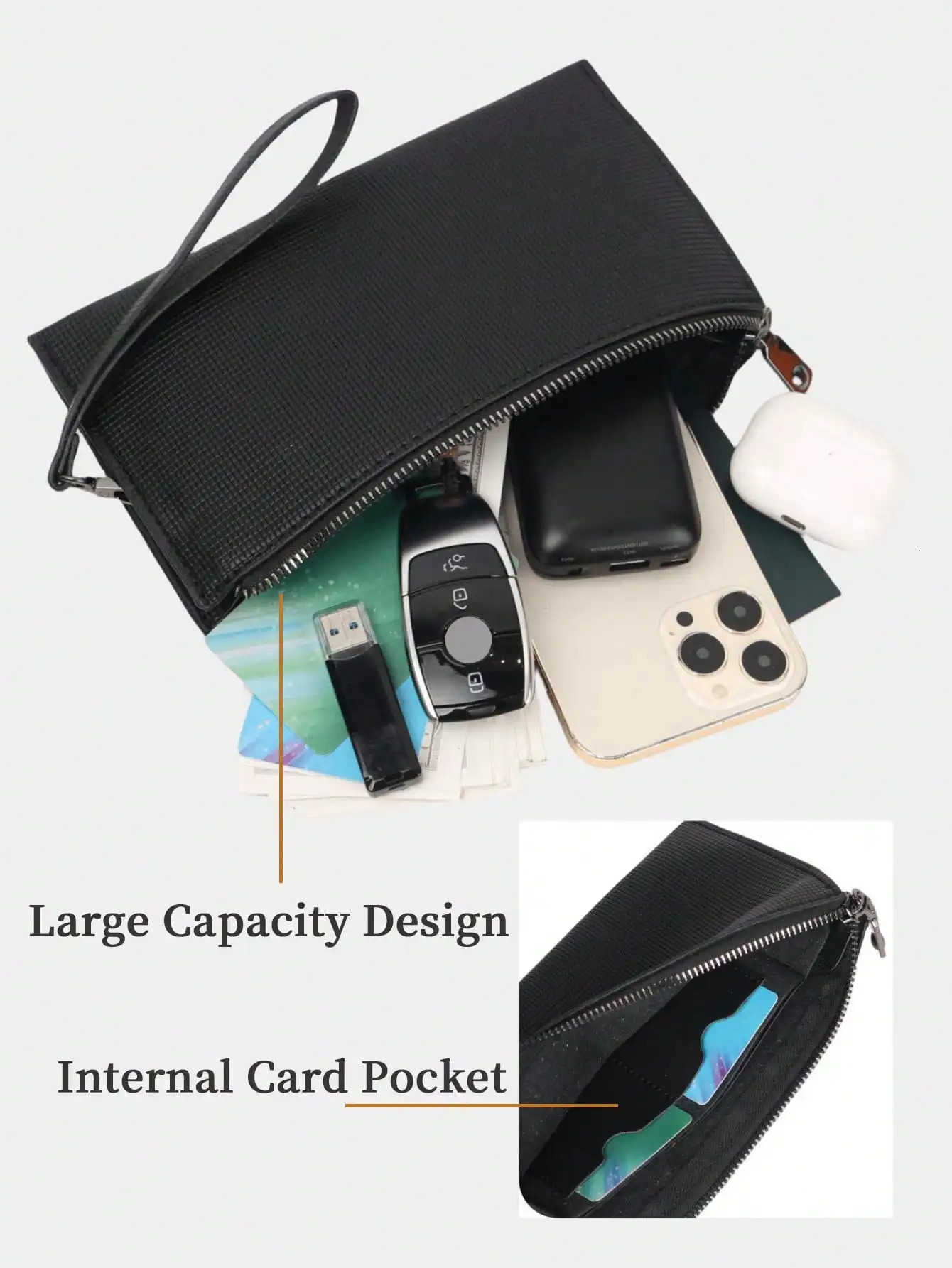Simple Basic Large Capacity Clutch Bag Business Casual Outdoor Portable Dual Compartment Phone Bag Wristlet Bag Handbag Clutch 251030