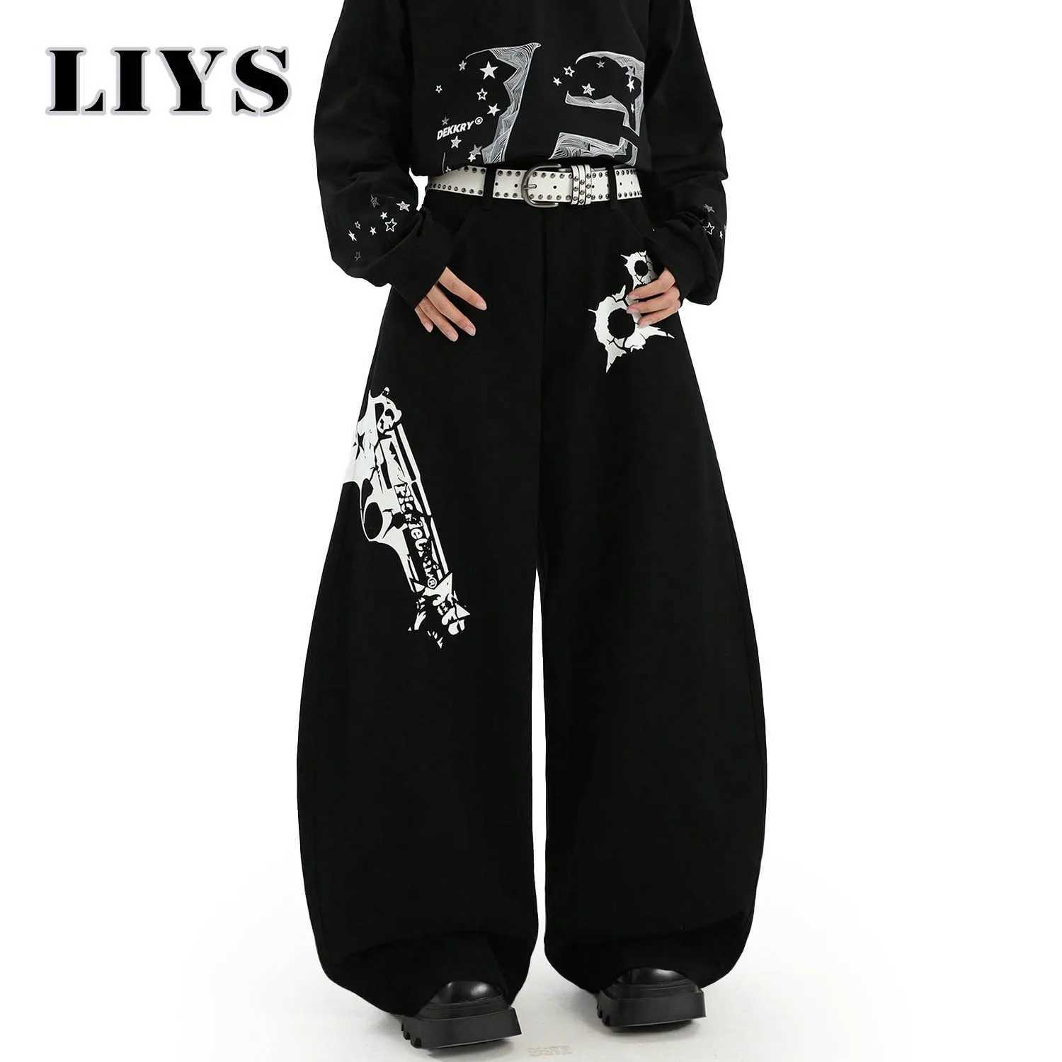 American High Street Pistol Printed Loose Wide Leg Jeans Male Fashion Baggy Machete WideLeg Denim Pants Autumn Men Solid Jeans J251030