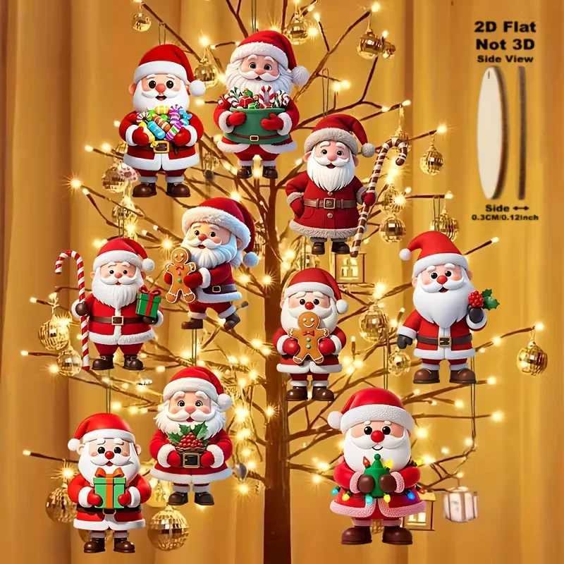 2D flat 10piece set of traditional wooden Germanstyle natural wood Santa Claus and gingerbread man dollshaped decorations C251030
