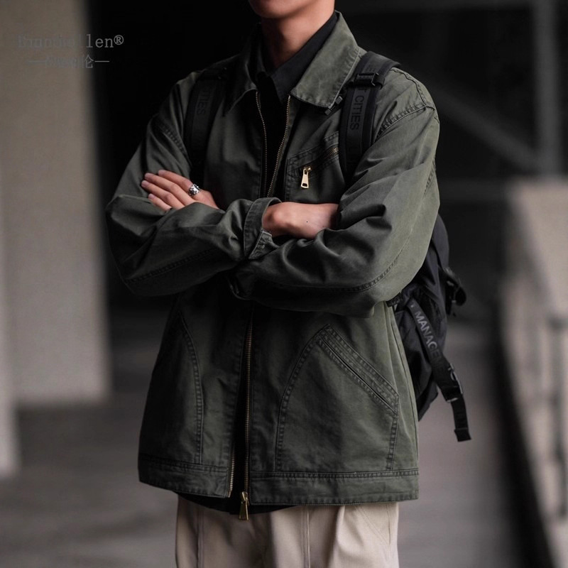 Workwear Pilot Men's High Street Jacket Spring And Autumn New American Style Loose Casual Designer Coat Turn-down Collar Versatile Jacket