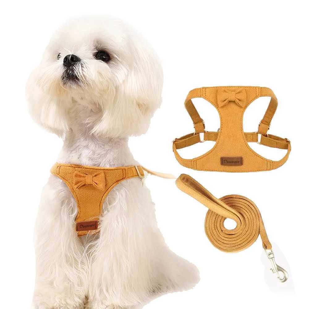 Trendy Premium Suede Dog Harness Leash Set Adjustable Pet Chest Strap Soft Durable Puppy kitten Fashion Accessories J251129