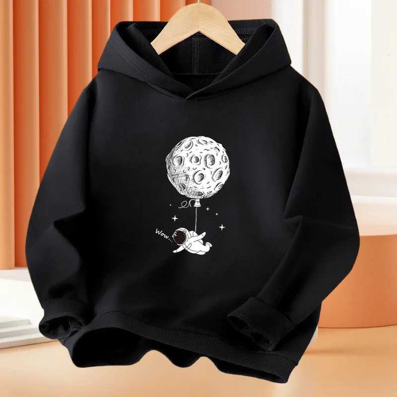 Boys 314Year Cartoon Space Astronaut Fishing The Moon Long Sleeve Hoodie Children Funny Tops Kids Cotton Basic CoatT251030