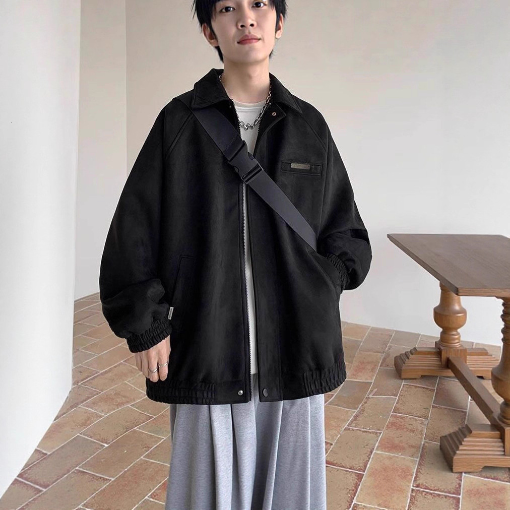 Faux Suede Designer Coat Jacket For Men 2025 New Spring And Autumn High-end Trendy Brand Youth Loose Casual Turn-down Collar Jacket