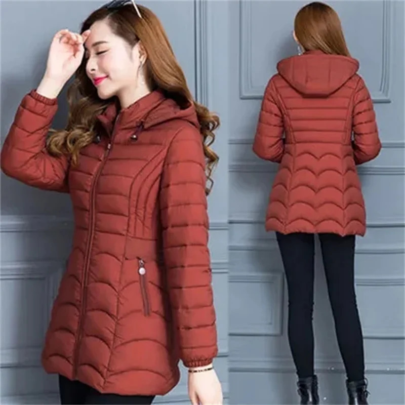 Winter Coat Women 2025 Fashion Middle Age Mother Slim Down Cotton Hooded Jacket Plus Size Casual Solid Warm Thick Outwear Parka 251030