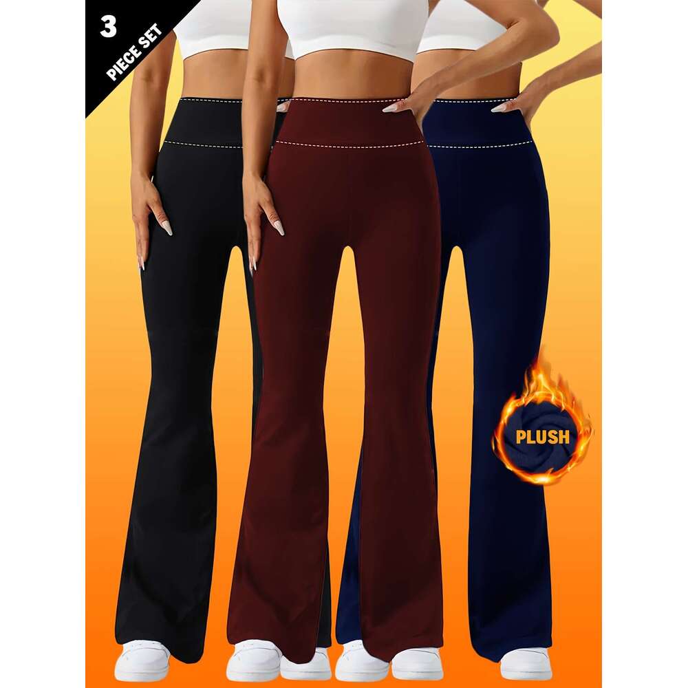 1XL-4XL Large Size Autumn And Winter Plus Veet Thickened Two Side Pockets High Waist Abdomen Hip Lift Outdoor Sports Leisure 3 Pieces