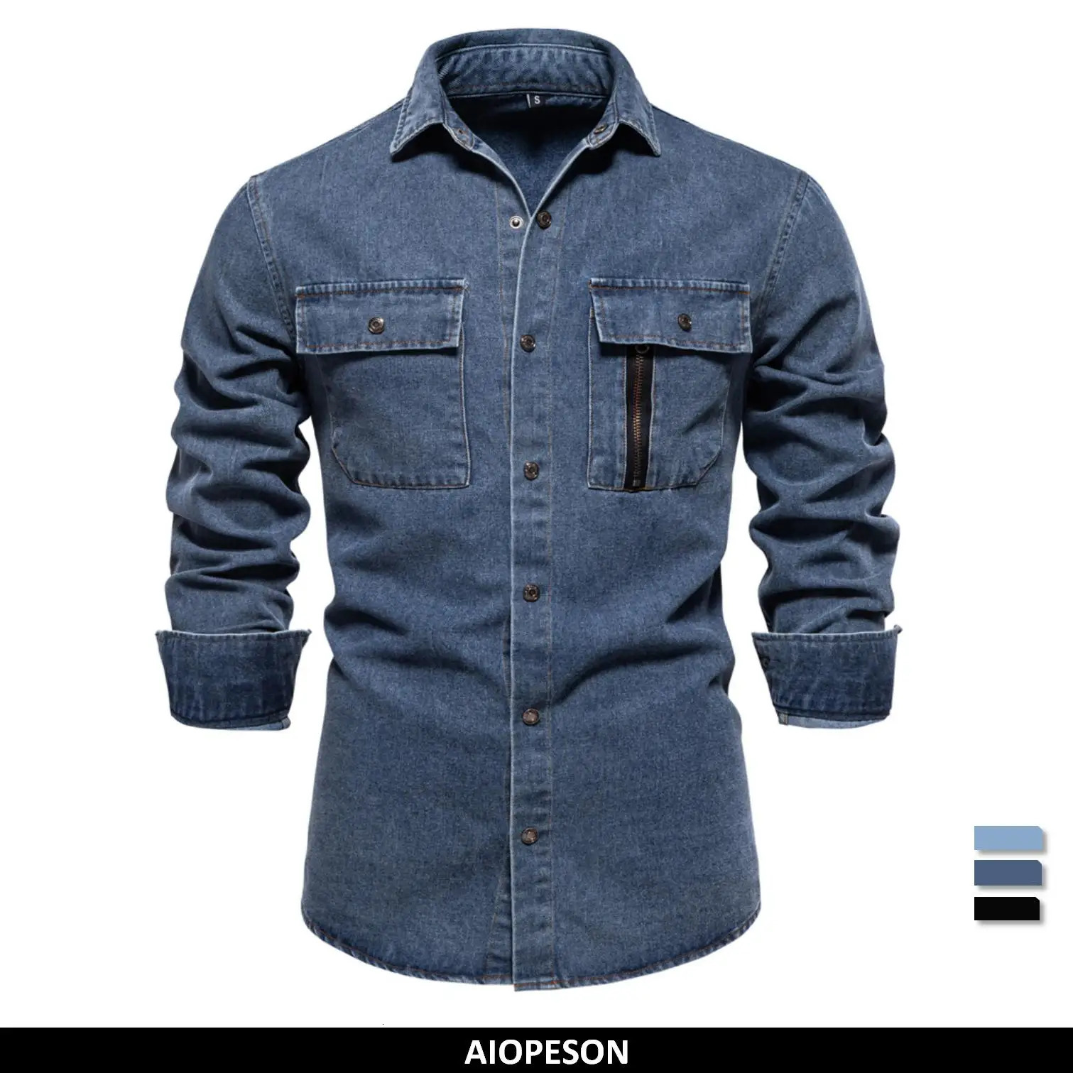 AIOPESON Mens 100 Cotton Denim Shirts Autumn Thick Cowboy High Quality Male Shirt Solid Color Button Casual Jeans 251029