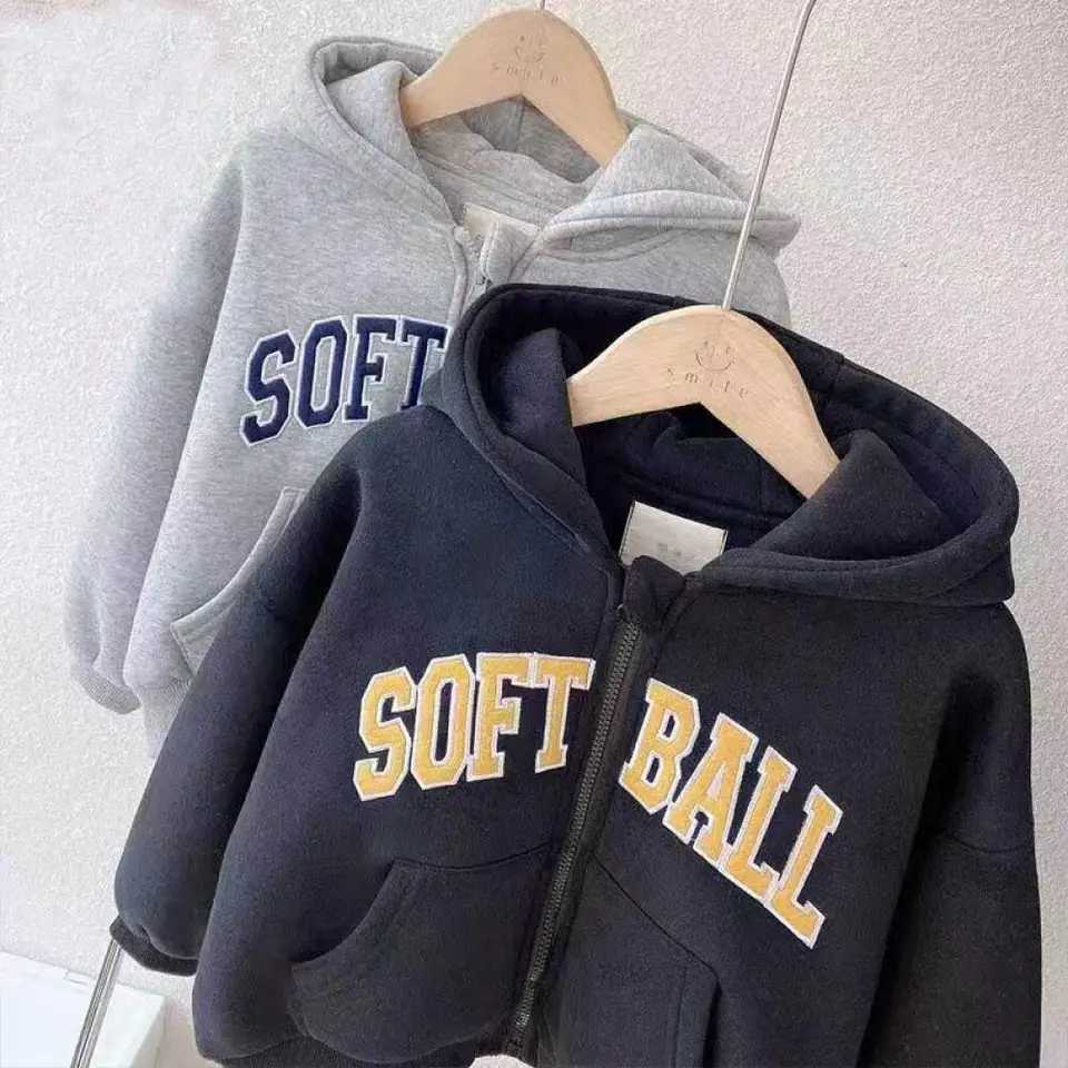 Kids Jacket Winter Coat Thicken Warm Fleece Hooded Sweatshirt Outerwear with Letter Print for Boys Toddler Cold Weather ClothingT251030