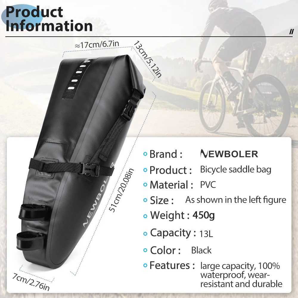 NEWBOLER Bicycle Bag Waterproof 13L Large Capacity Bicycle Saddle Bag Bicycle Foldable Tail Bag Mountain Bike Road Luggage H251029