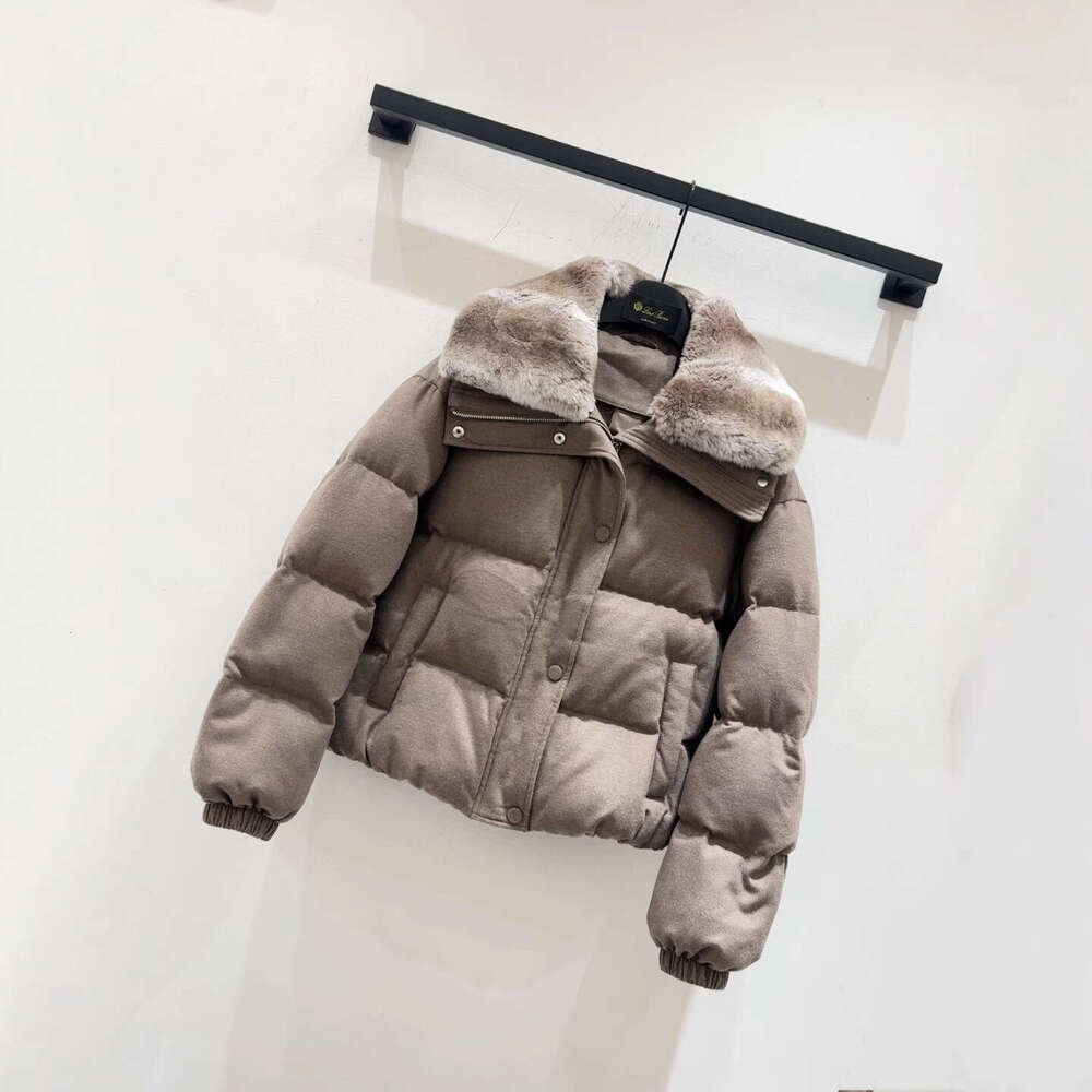 2025 Autumn Winter New Fashion Simple Rex Rabbit Fur Collar Zipper Design Solid Color Goose Down Jacket Outerwear Coats Designer Women