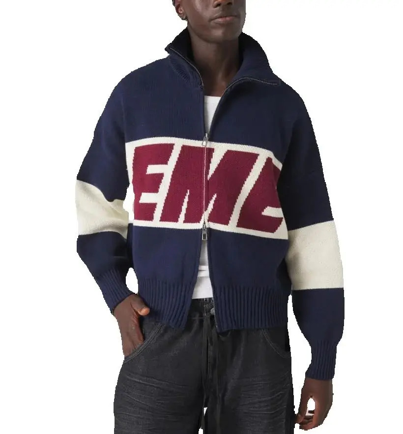 Y2K Trendy High Street Harajuku Zipper Sweater Men American Retro Streetwear 2025 Autumn and Winter Warm Knitted Cardigan Women 251029