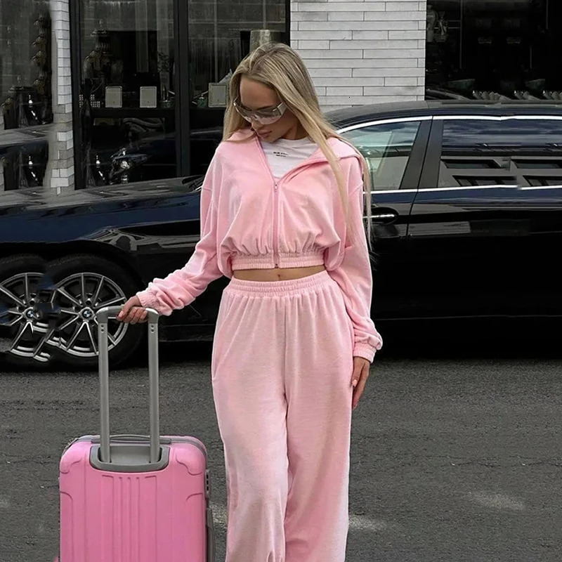 Autumn Winter Casual Two Piece Set Women Street Trend Longsleeved Hooded Cardigan Sexy Waist Elastic Trousers Tracksuit 251029