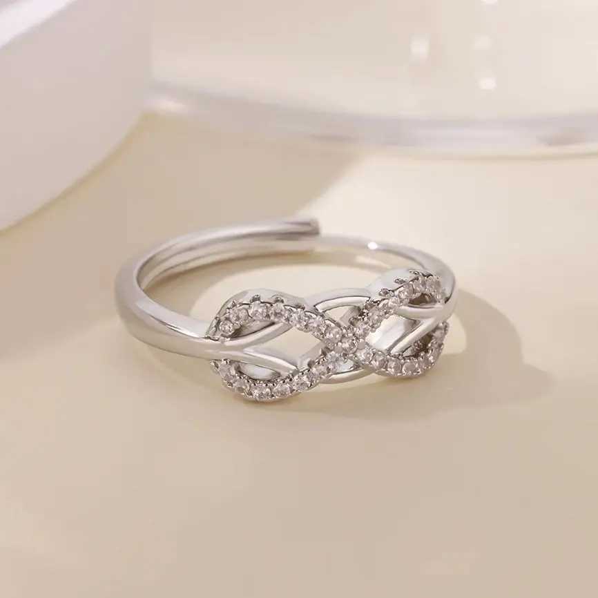 Zircon Infinite Symbols Rings For Women Stainless Steel Geometric Infinite Adjustable Ring Waterproof Party Anniversary JewelryW251030