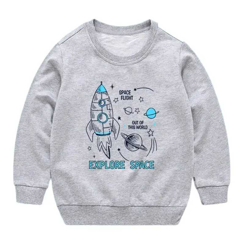 Kids Girls Clothes Autumn Sweatshirt Child Long Sleeved Pullover Top Spring Fashion Planet Rocket Pattern Boy ClothingT251030