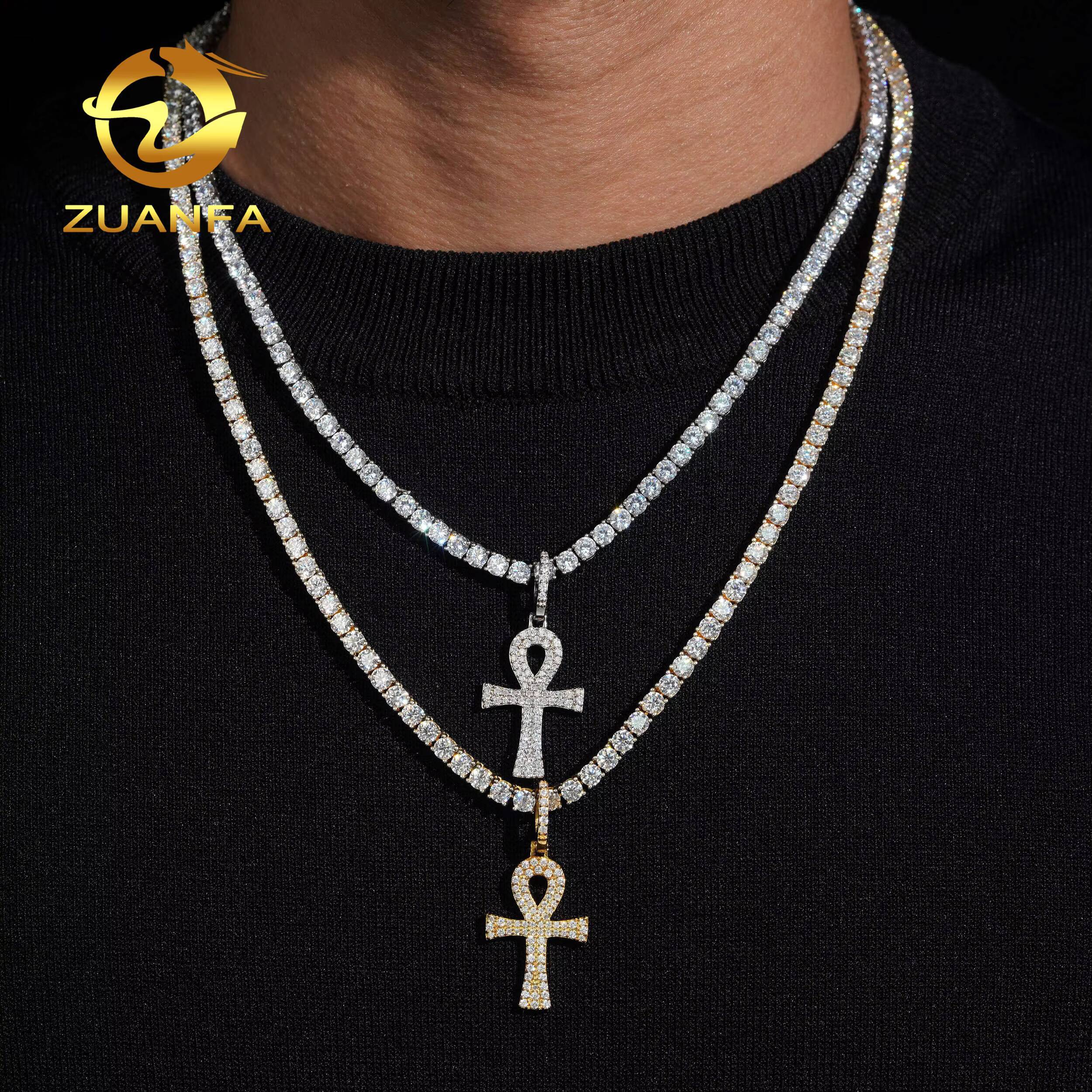 Ready to Ship Hip Hop Moissanite Cross Charms Diamond Jewelry Iced Out 925 Silver VVS Moissanite Cross Pendant GRA Certificate