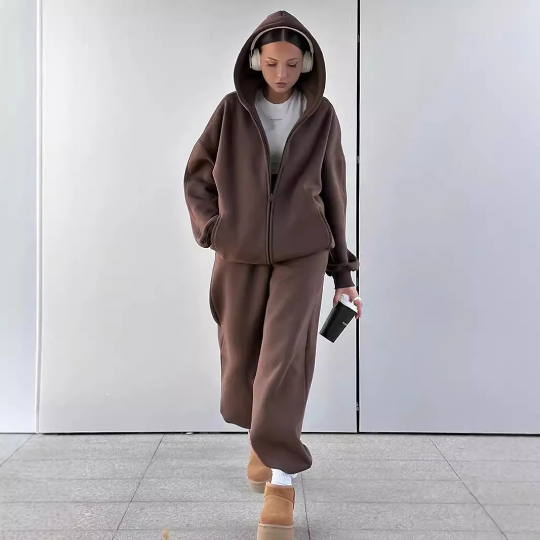 Women Tracksuit Pant Sets Long Sleeve Sweatshirts Solid Hooies Pencil Trousers Ankle Length Pants Pockets Casual Slim 251029