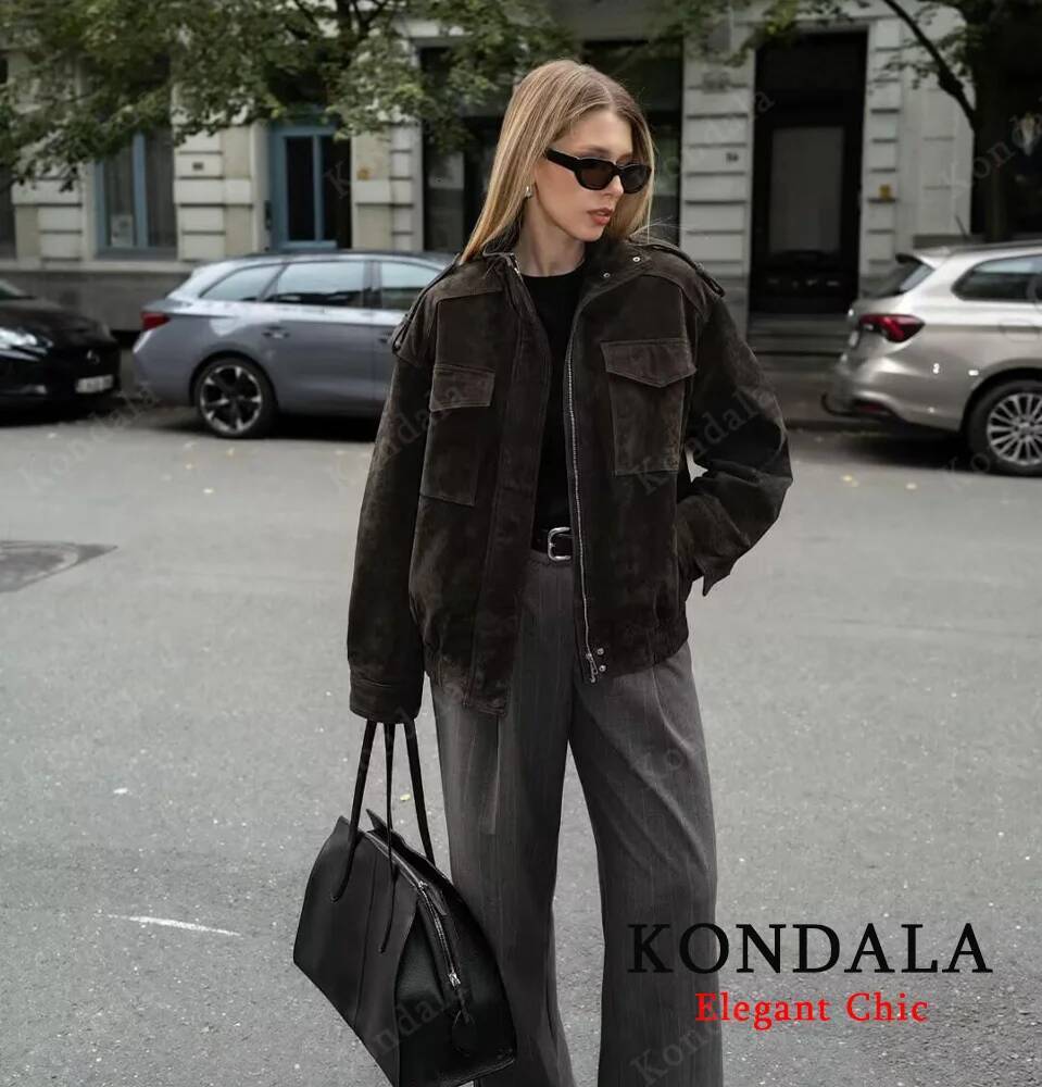 winter jacket women Women Fall Casual Suede Standing Collar Pockets Loose Coat 2025 Autumn Winter Fashion High Street Lady Jacket