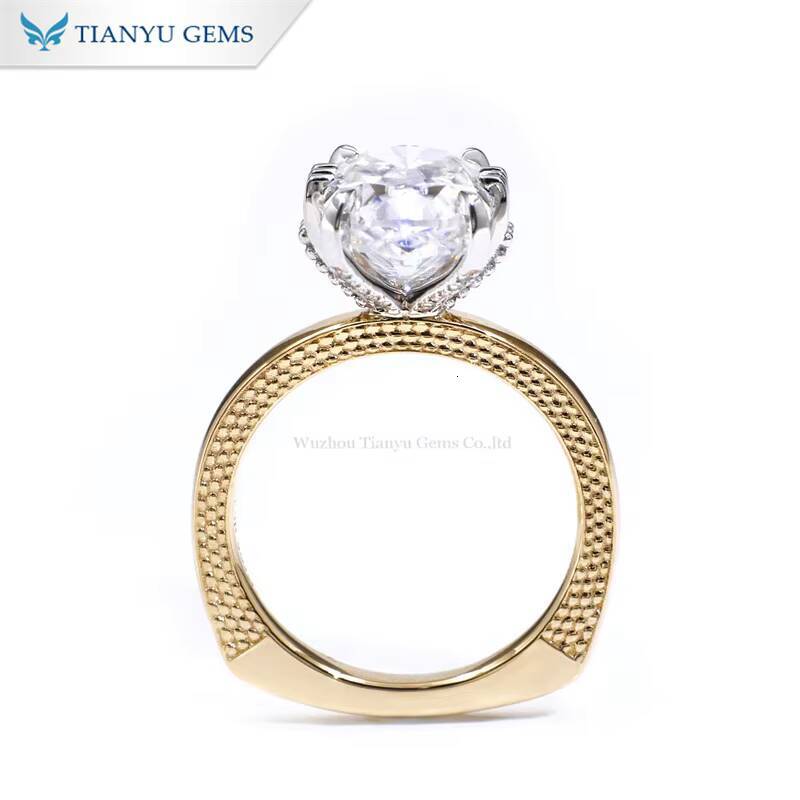 Tianyu Gems 115x82mm Elongated Cushion Moissanite Rings Euro Shank Two Tone Real Gold 18k 14k 10k Engagement Ring for Women