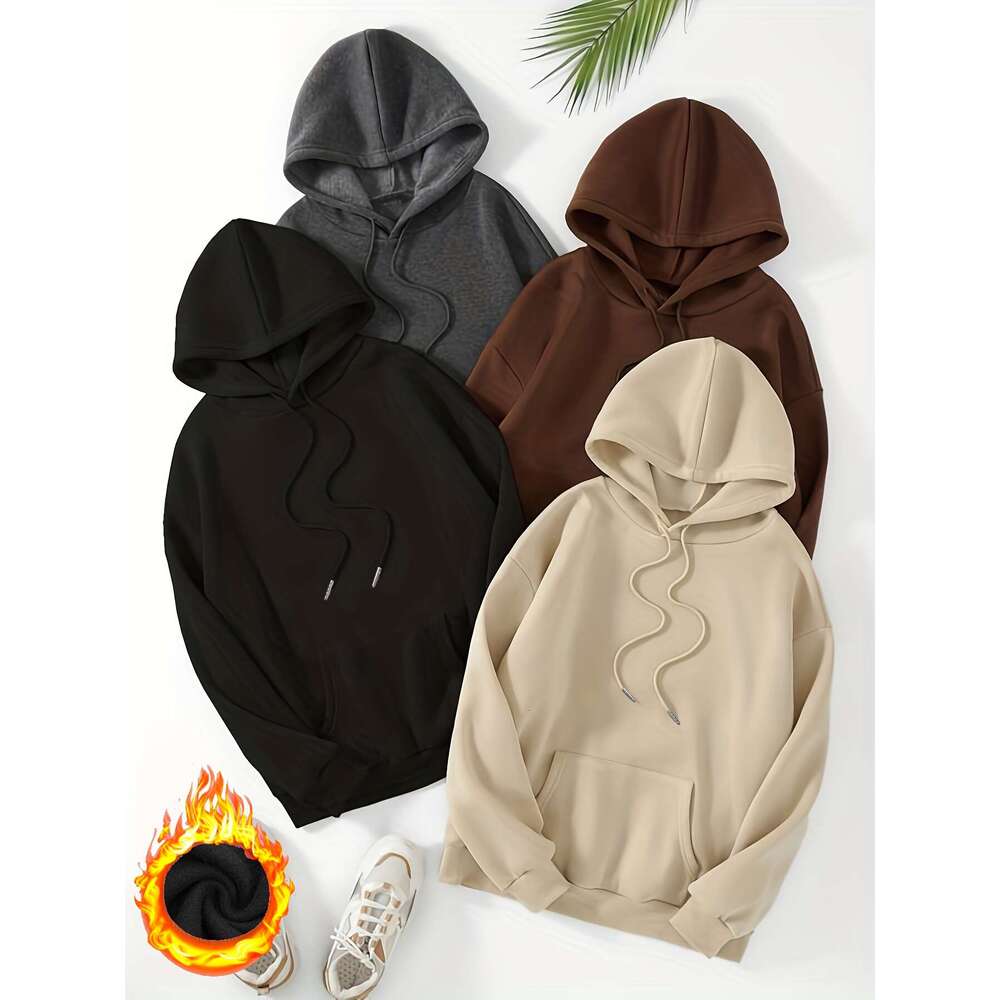Pack Solid Color Women S Casual Polyester Hooded Sweatshirts Knit Fabric Slight Stretch Non Waterproof All Season Fashion Pullovers