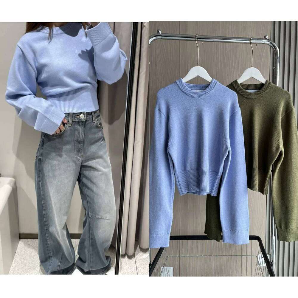 Loose Round Neck Knitted Sweater 2025 New Product Ladies Ultra-Wide Ribbed Hem Long Sleeve Short Cardigan Designer Sweater Women Bear Sweater