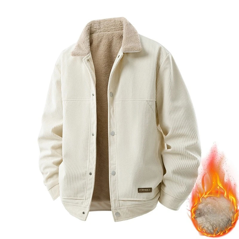 Fleece Corduroy Lapel Coat Men Korean Fashion Plus Velvet Lamb Fur Casual Jacket Autumn Winter Mens Thick Business Jackets 251028