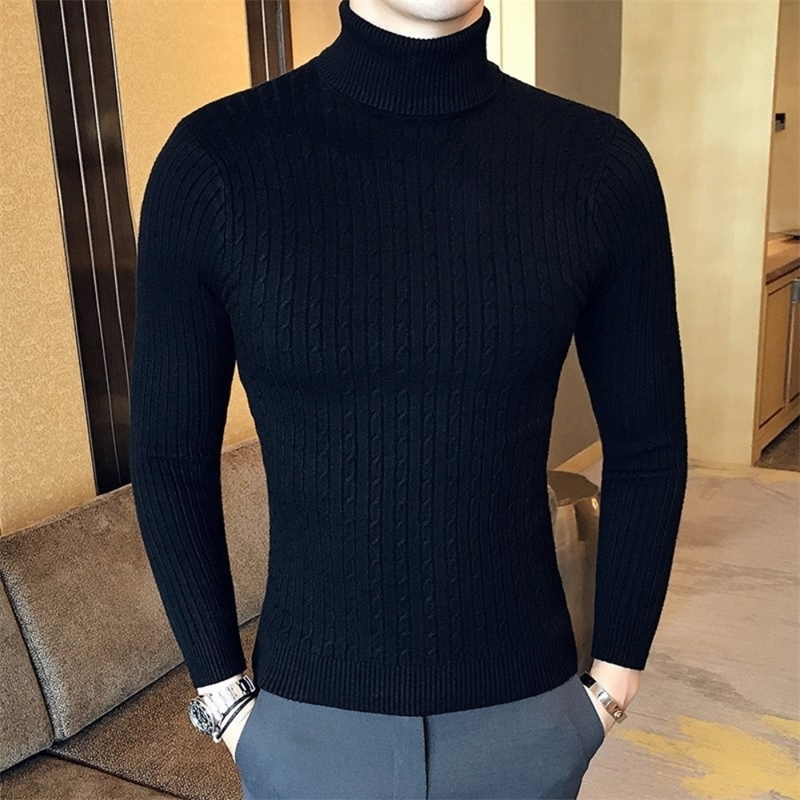 Autumn Winter Turtleneck Pullovers Men Warm Solid Color Mens Sweater Slim Fit Knitting Sweaters Bottoming Shirt y251010