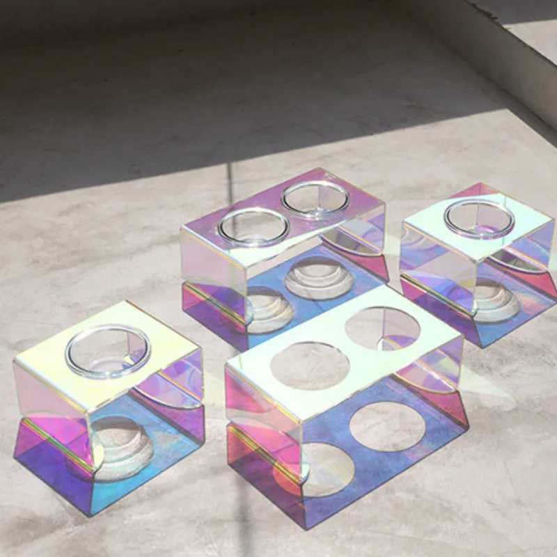 Pet Supplies Pet New Laser Dazzling Dining Table Acrylic Cat Dining Table Bowl Rack Dog Bowl Dinner Rack J251113