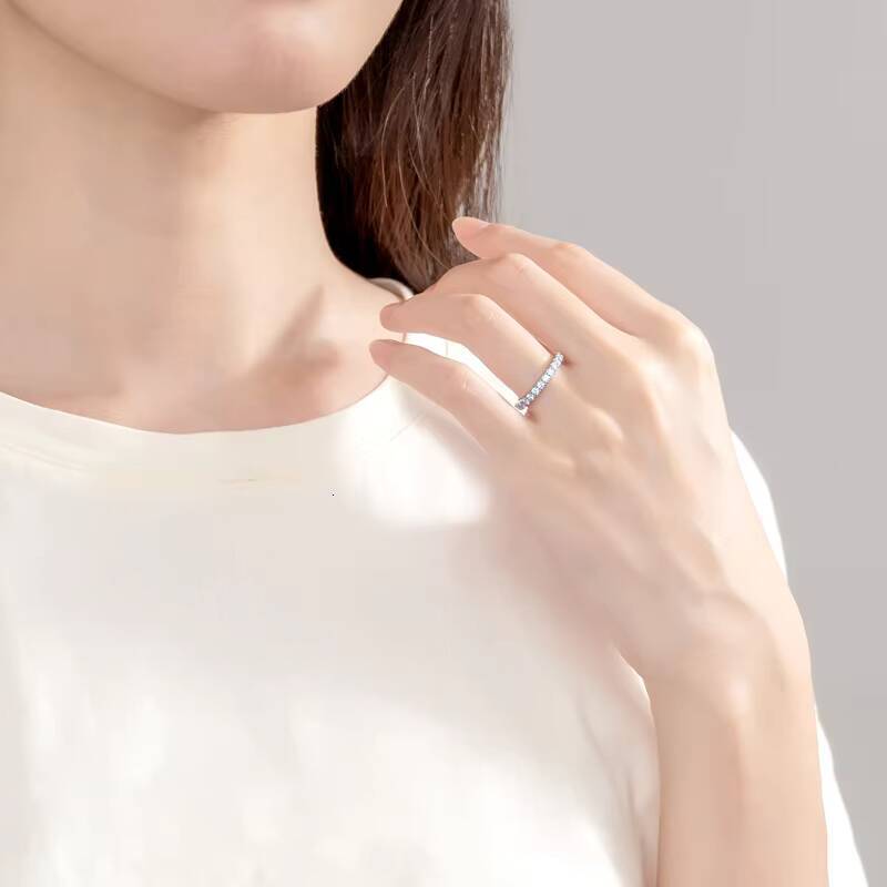 Full Eternity Bands 2mm Moissanite with Certificate 925 Sterling Silver Rings AllAround Wedding Jewelry Gifts for Women