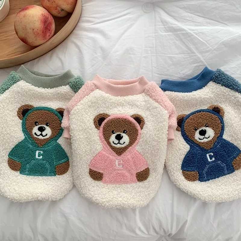 Embroidered Bear Dog Sweatshirt Autumn Pet Pullover Teddy Plush Warm Clothing Poodle Thickened TwoPocket Clothes C251030
