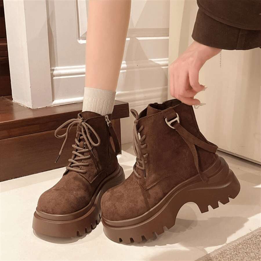 Women's Ankle Thick Platform Round Toe Buckle Closure, Sole Cushioned Insole Casual Formal Outfits All-Season Versatile Everyday - Hand Washable 