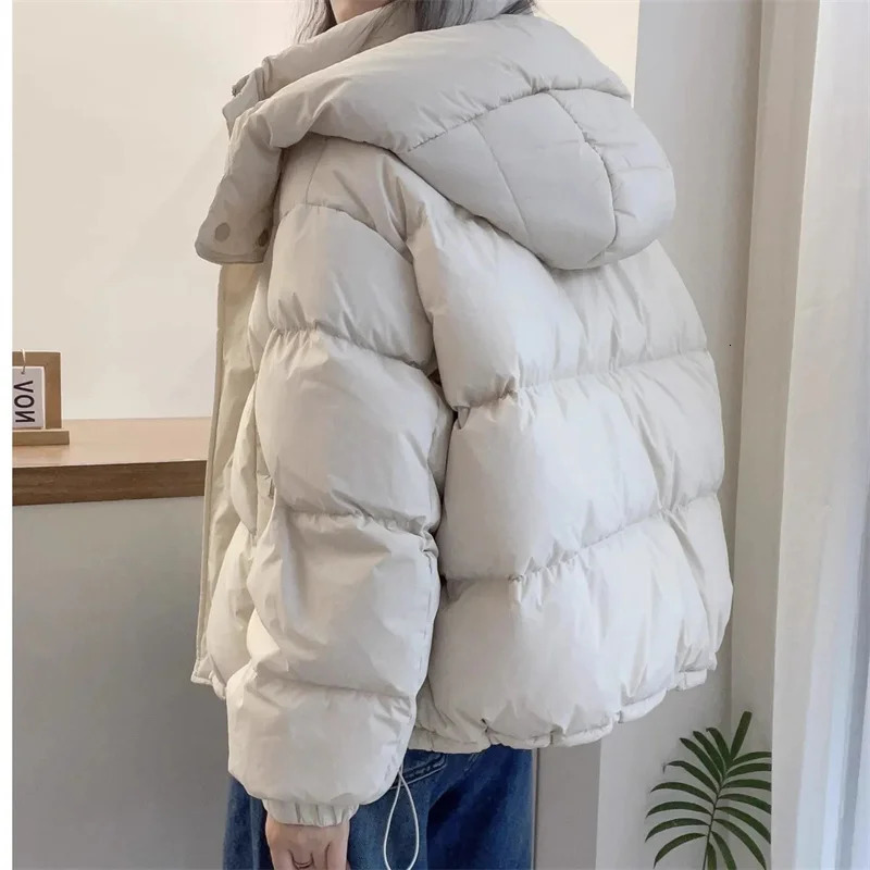 2025 Women Fashion Loose Down Cotton Jacket Winter Female Hooded Cotton Padded Coat Korean Ladies Long Sleeves Puffer Outwear 251030