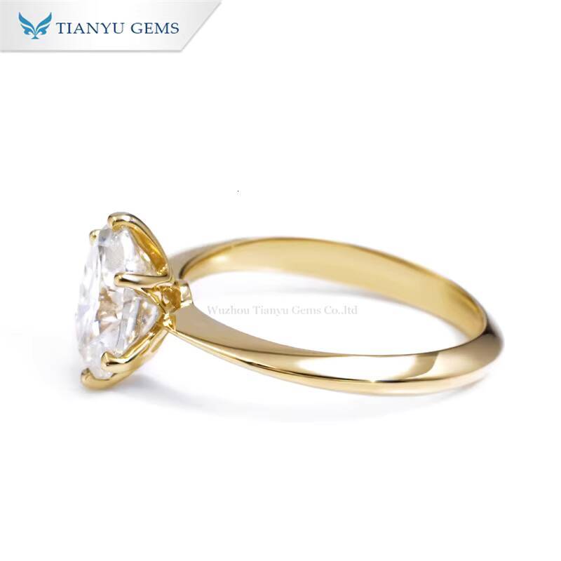 Tianyu Gems 7x9mm 2ct Oval Brilliant Cut Moissanite Ring 6 Prongs Knife Edge Band 18k 14k 10k Yellow Gold Solitaire Rings Women