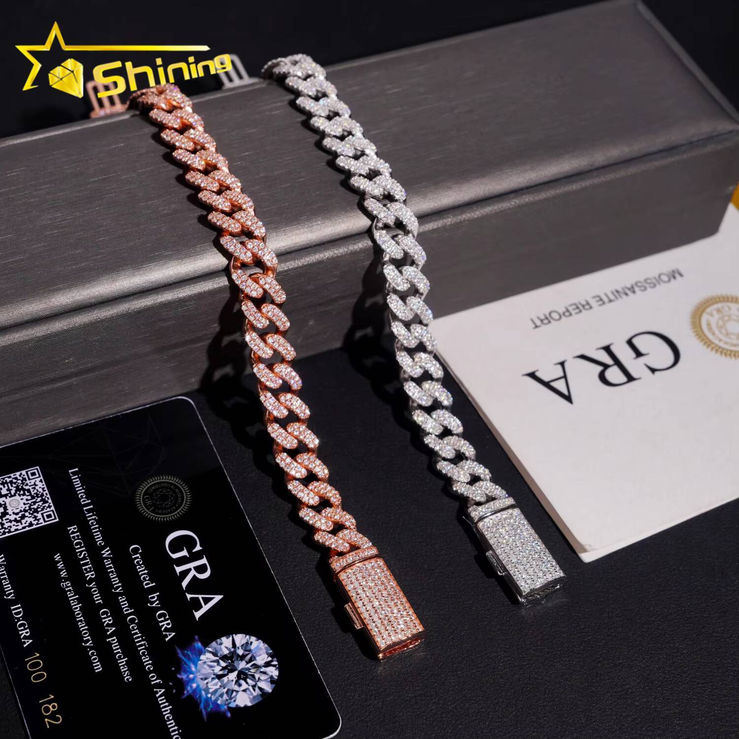 Mens Cuban Bracelet Pass Diamond Tester Moissnaite 2rows 10mm Solid S925 Gold Plated Luxury Cuban Link Chain Hip Hop Jewelry Designer's style