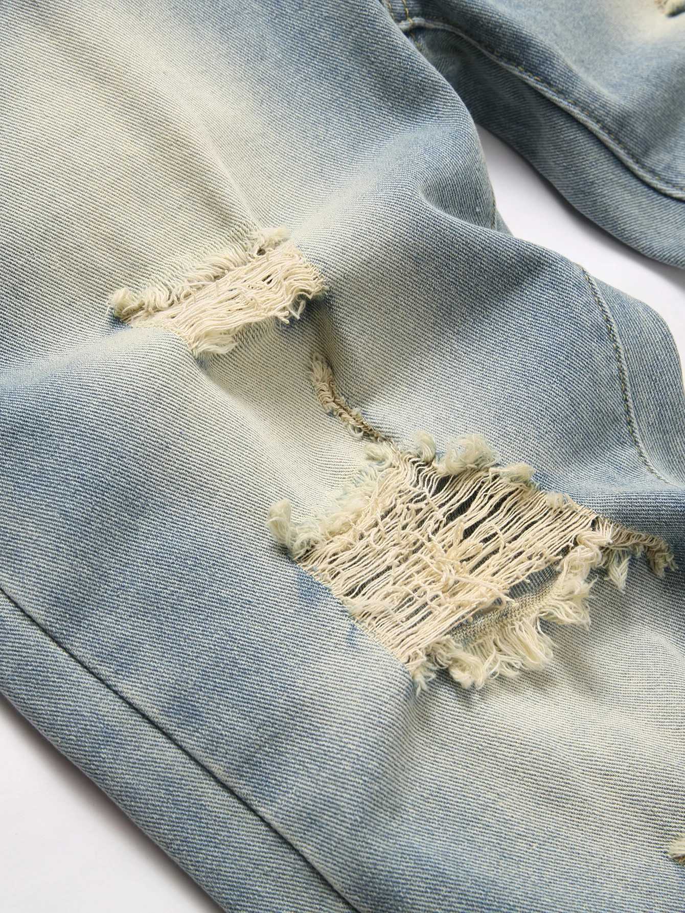 Vintage Streetwear Mens Jeans Relaxed Fit Distressed Washed Blue Mid Waist Denim Pants Straight Leg Ripped Casual Male Clothing J251030