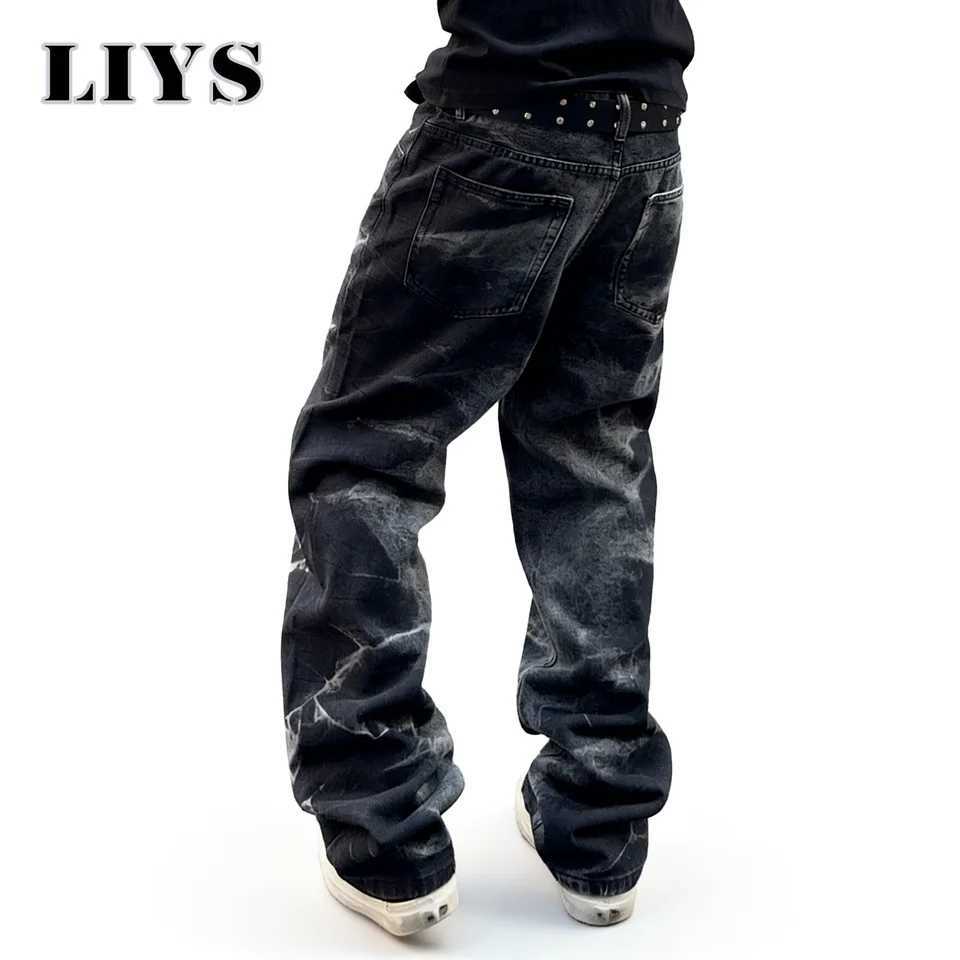 Autumn Mens Black Personalized Straight Leg Retro Jeans American Street Splashed Ink Loose Unisex Denim Pants Trendy Trousers J2510301