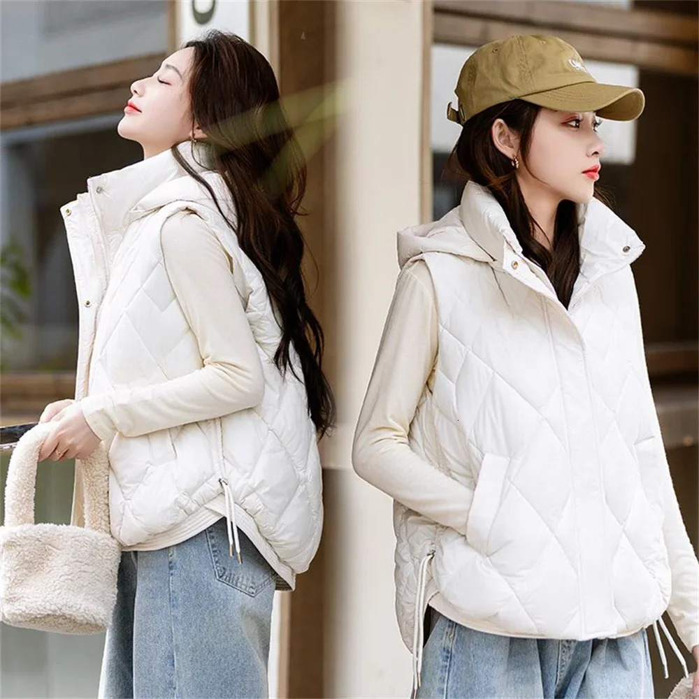 2025 Down Cotton Vest Women Parka Short Autumn Winter Jacket Coat Korean Hooded Sleeveless Jacket Warm Female Waistcoat Tops 251029