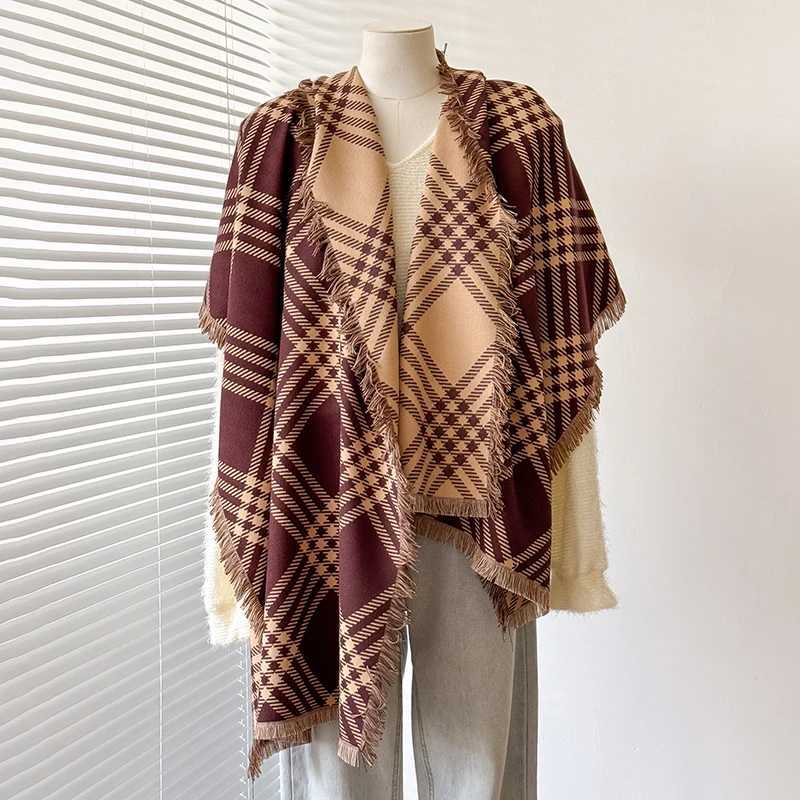 Womens Warm Striped Plaid Imitation Cashmere Scarf Simple Thick Jacquard Design Shawl for Autumn WinterW251030