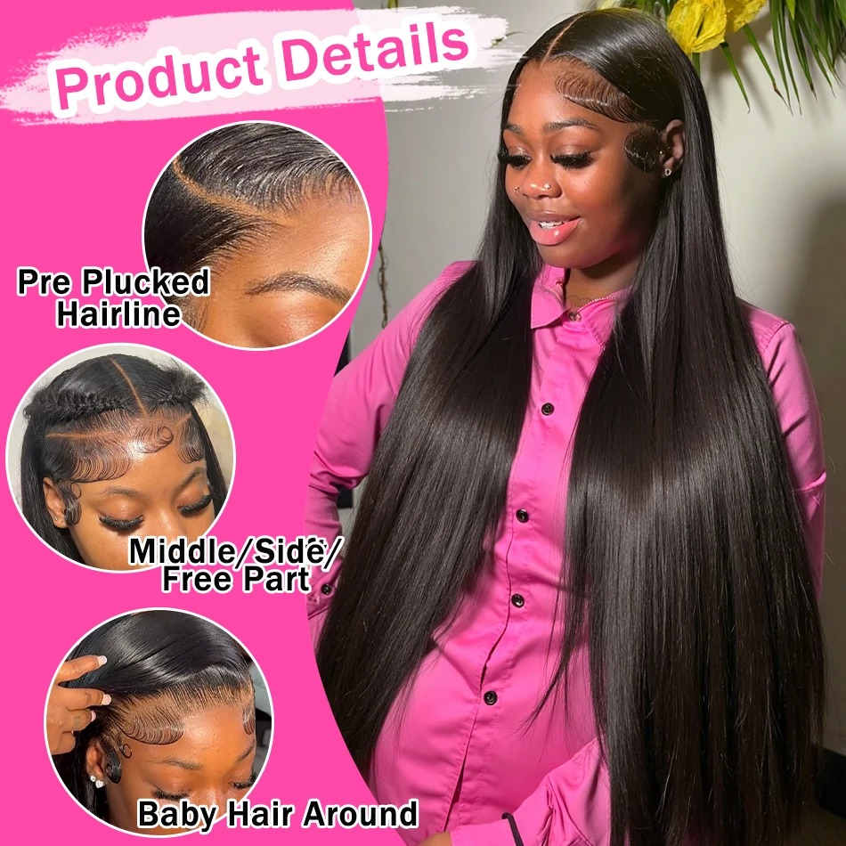 Black/Red/Blonde/Pink/Purple Wig Bone Straight Human Hair Wig 13x4 13X6 HD Lace Frontal Wig For Black Women Prepucked With Baby Hair Glueless Ready To