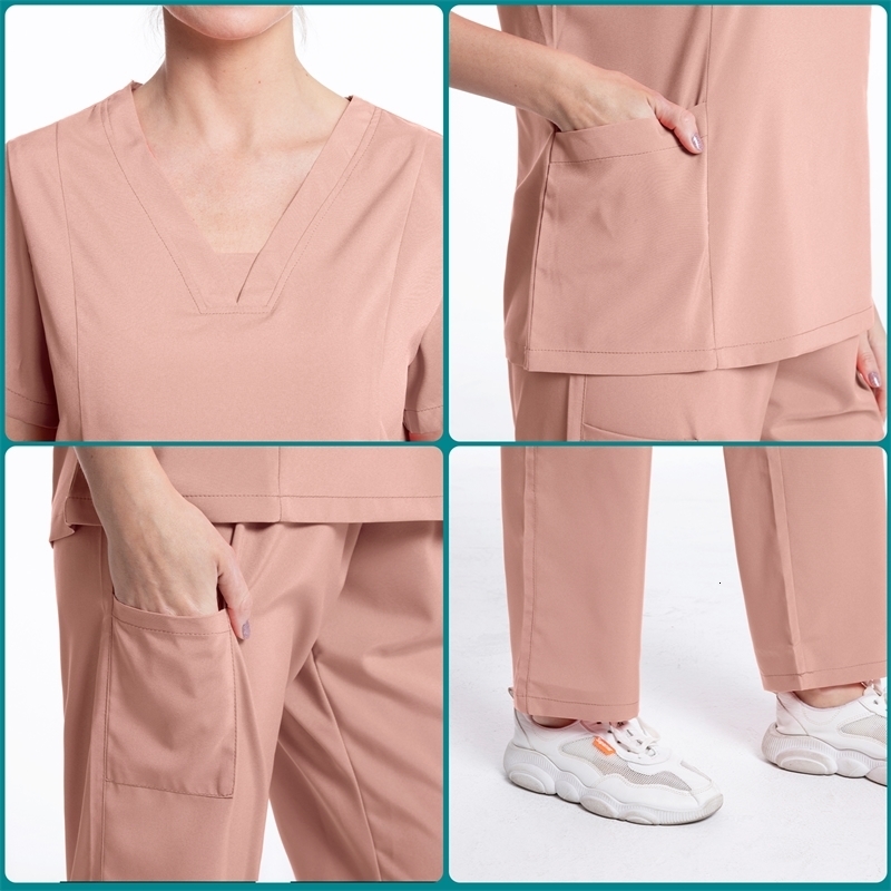 Nurse Uniform High Quality Pet Grooming Care Workwear Set Scrubs Operating Room Gown Short Sleeve Elastic Pants 251029
