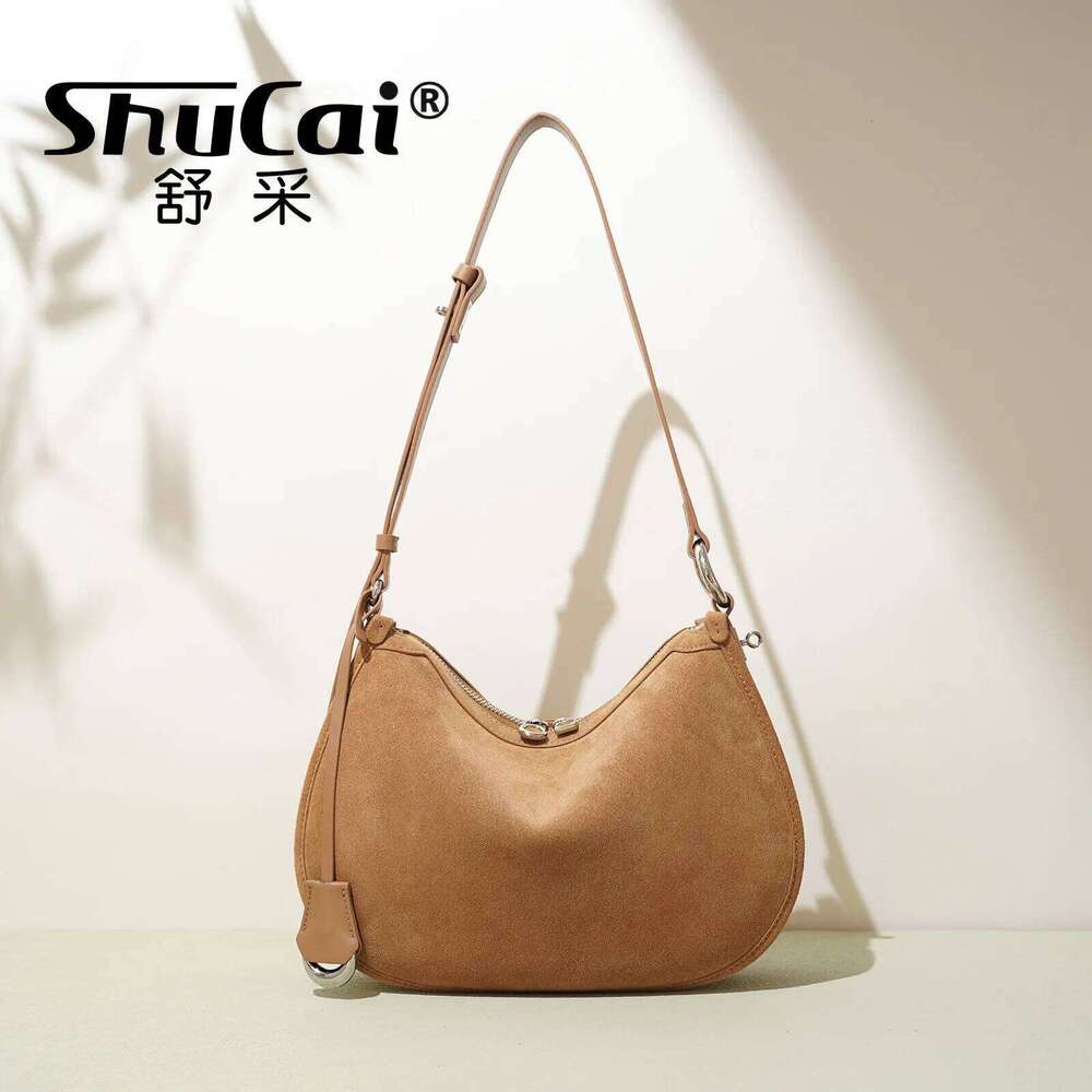 Women's Frosted Leather Crescent Shoulder Bag Fashion Retro Trend Ladies Suede Cowhide Crossbody Handbag Female High Quality
