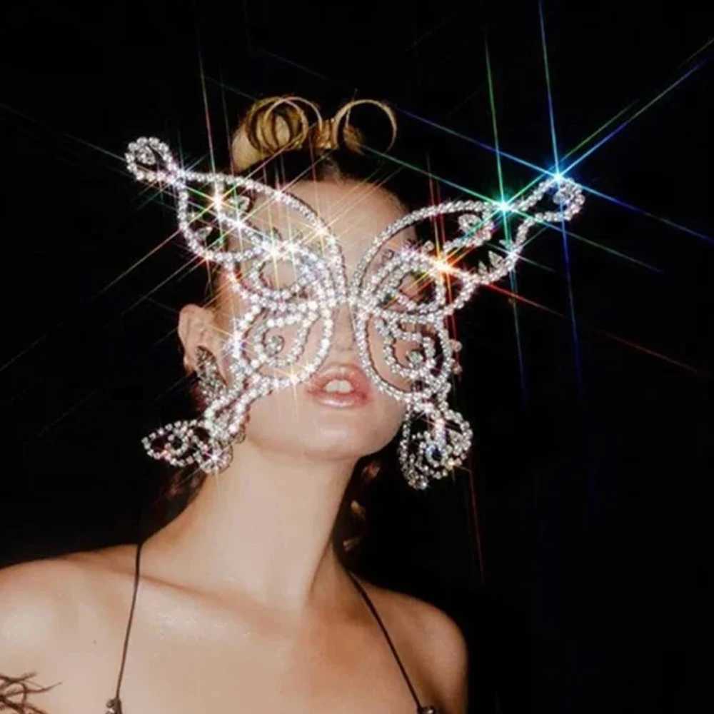 Stonefans Exaggerated Butterfly Mask Veil Lady Masquerade Costumes Fashion Show Oversize Rhinestone Face Veil Jewelry for WomenW251029