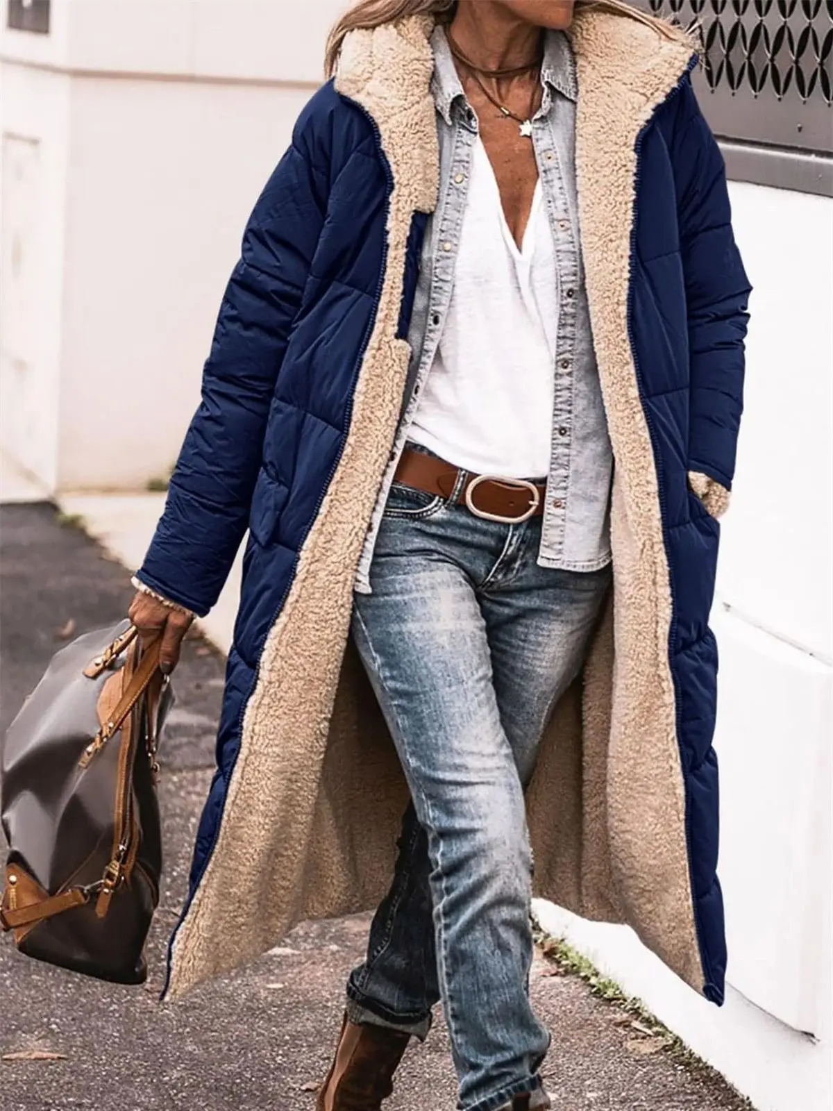 Winter Hooded Quilted Jacket For Women Solid Reversible Long Sleeve Thick Coat Warm Fashion Long Outerwear Casual Puffer Coats 251030