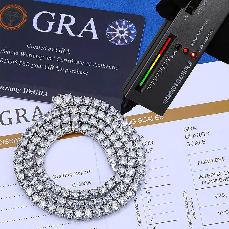 Moissanite tennis necklace Pass Diamond Tetser 2mm 3mm 4mm 5mm 925 Silver Moissanite Diamond Tennis Necklace Fashion Jewelry for Men Women