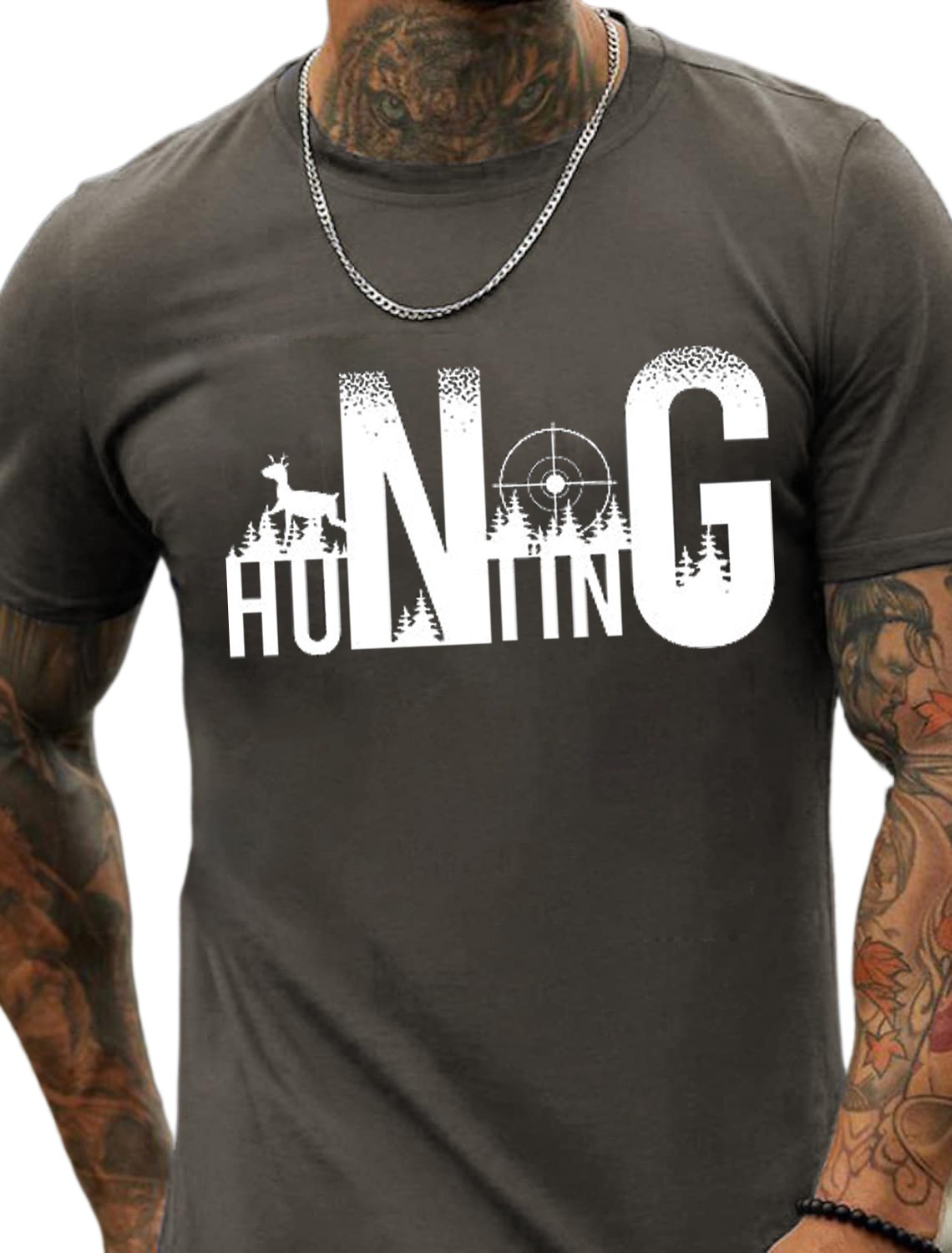 Europe & America Oversized Forest Hunting HUNTING Letter Print Men's Cotton Summer T-Shirt - TT7081