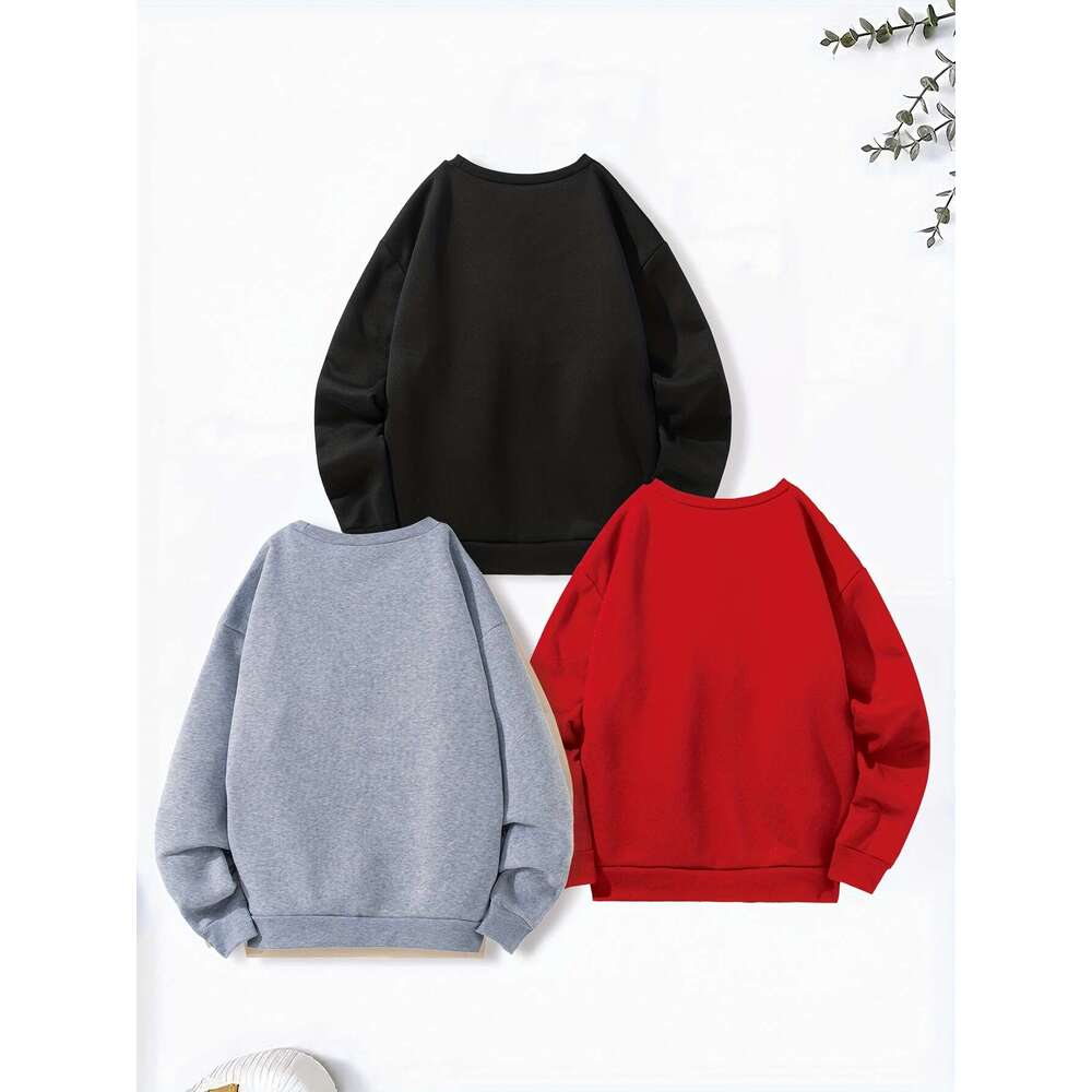 Pack Women S Casual Crew Neck Sweatshirts Polyester Knit Fabric Long Sleeve Alphabet Print Pullovers Slight Stretch Regular Fit For Fall Winter