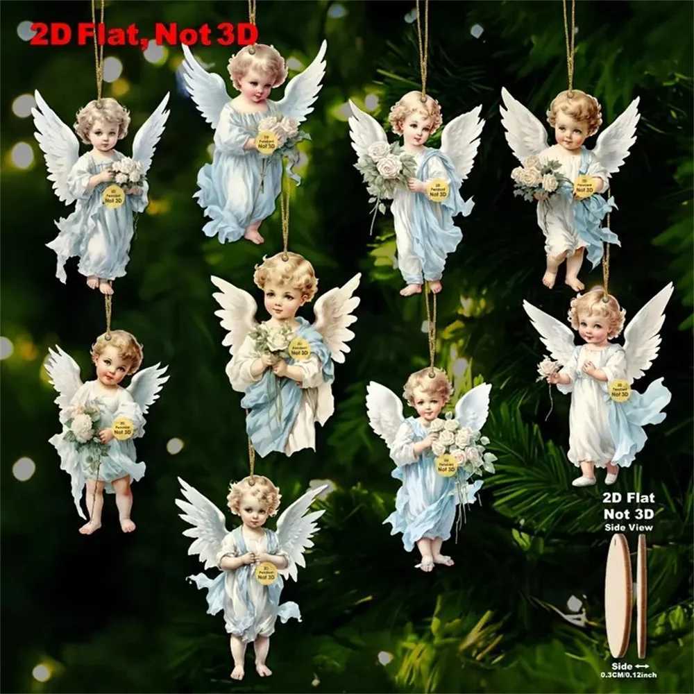 91236pcs Vintage Christmas Angel Wooden Pendants Artificial Wood Hanging Ornaments Perfect for Home Outdoor Holiday Decor C251030